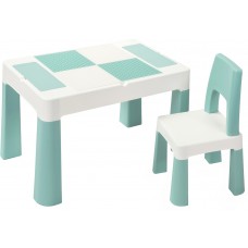 Детский столик и стульчик LAMOSA MULTIFUN 5 в 1 пастельно-голубой, с поверхностью для конструктора, регулируется по высоте