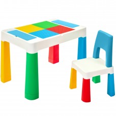 Дитячий столик та стільчик LAMOSA MULTIFUN 5 в 1 різнокольоровий, регулюється по висоті, поверхня для конструктора