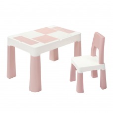 Дитячий столик та стільчик LAMOSA MULTIFUN 5 в 1 з поверхнею для конструктора, регулюється по висоті, пастельно-рожевий
