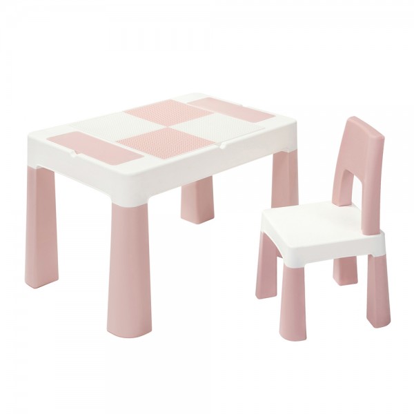 Дитячий стіл і стільчик LAMOSA MULTIFUN 5 в 1 з поверхнею для конструктора, регулюється по висоті, пастельно-рожевий